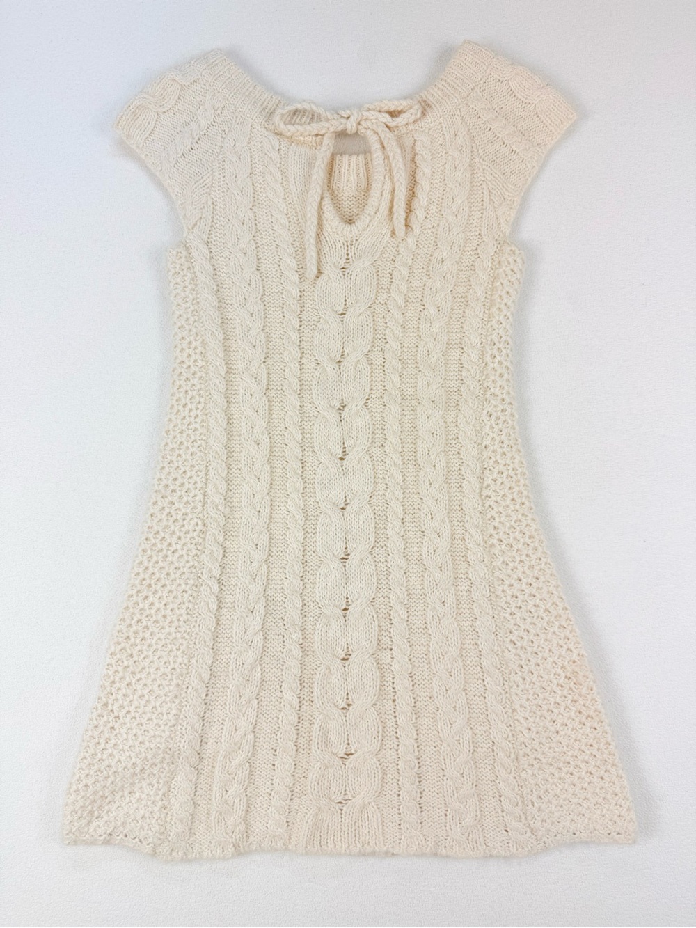 Cream Cable Knit Sweater Dress Y2K Cottagecore Wool Blend Cozy Boho Mini Dress - Picture 2 of 6